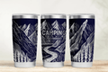 Three tumblers with mountain and nature-themed designs camping adventures