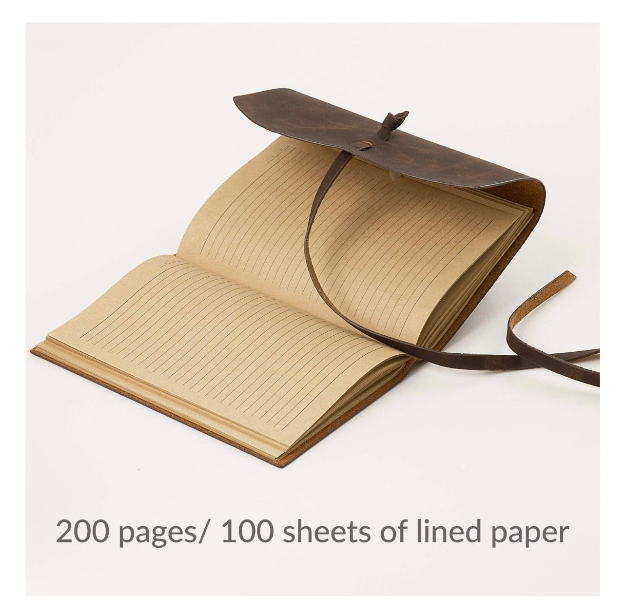 Open notebook with leather binding on a white background