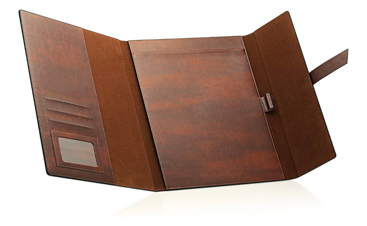 Brown leather menu cover on a white background